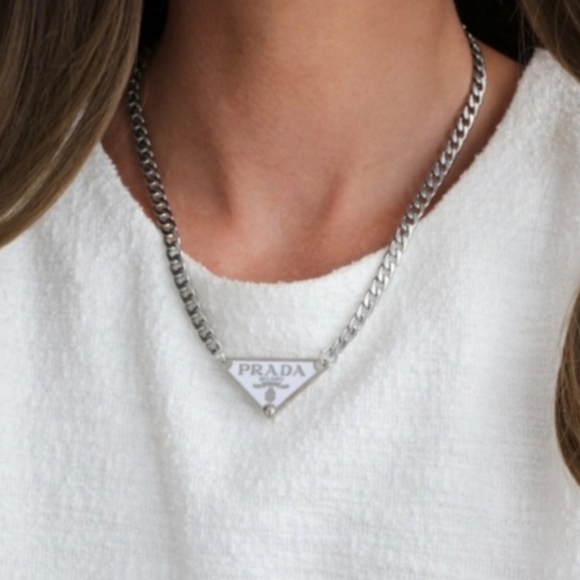 Prada Jewelry - Prada Tag Plate  necklace white